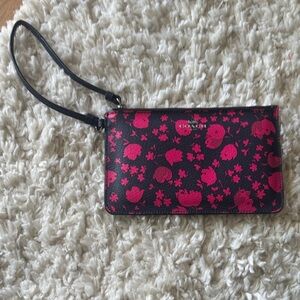 Coach Black and Pink Floral Wristlet